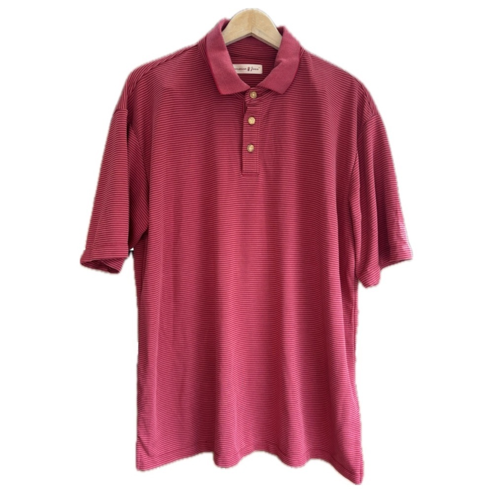 Jamaica Jaxx Men’s  Modal Polyester Blend Red Strip Textured Polo Shirt Size XL
